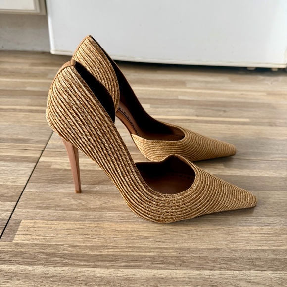 Steve Madden ELEGANT natural raffia pointed toe stiletto pump heels, women’s 6 - Picture 3 of 8
